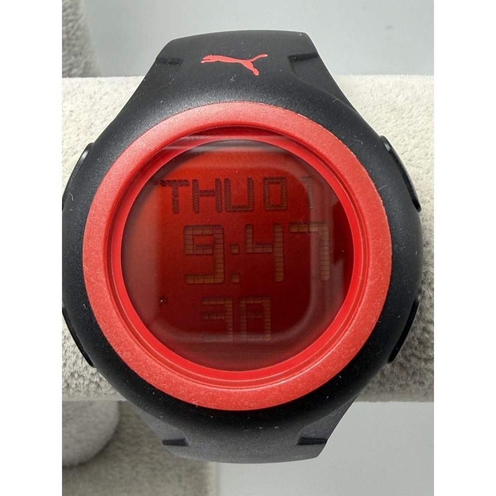 Puma New Battery Digital Mens Watch 45MM 8" Black Resin Band Don't Run Out Of